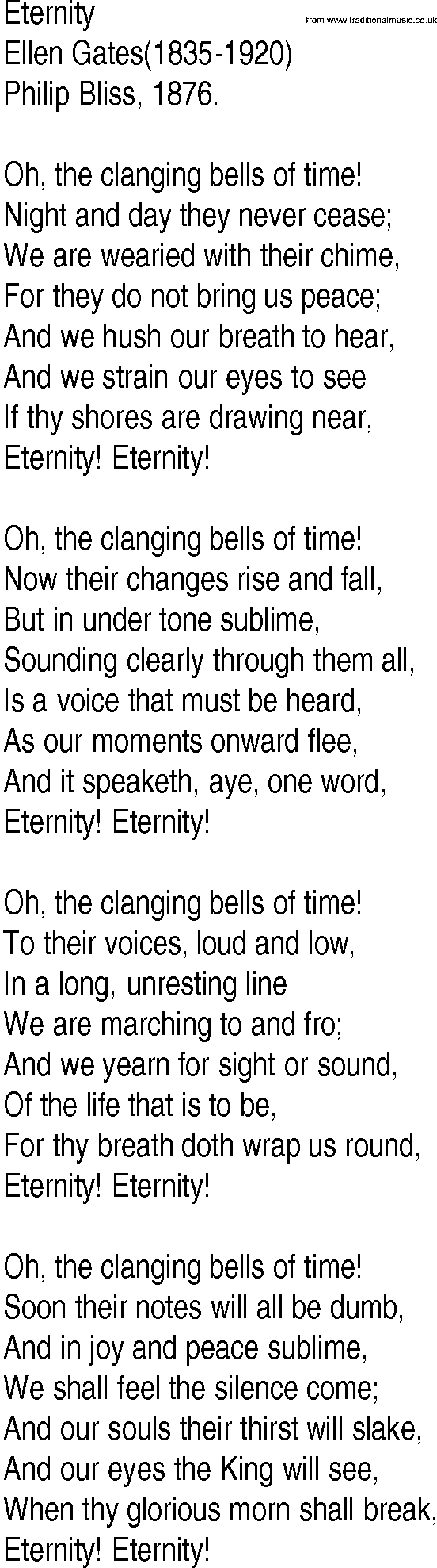 Hymn and Gospel Song: Eternity by Ellen Gates lyrics