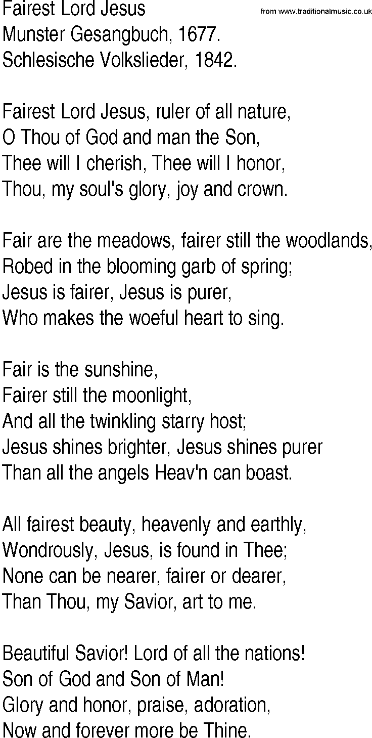 Hymn and Gospel Song: Fairest Lord Jesus by Munster Gesangbuch lyrics