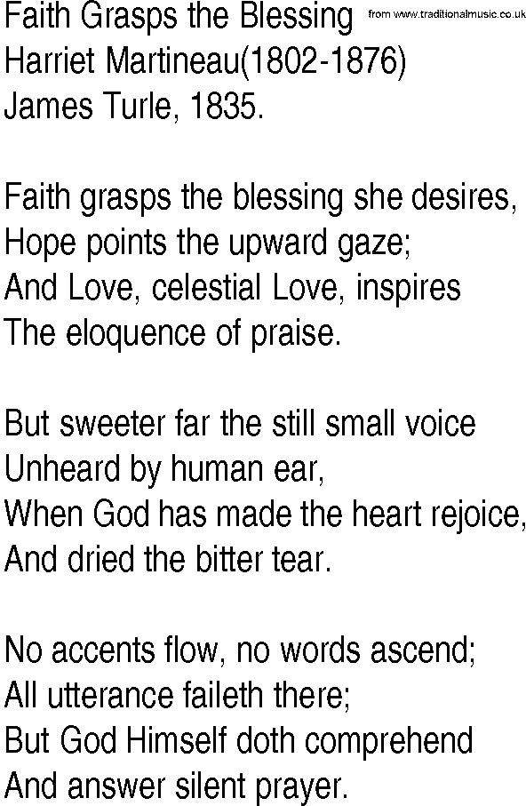 Hymn and Gospel Song: Faith Grasps the Blessing by Harriet Martineau lyrics
