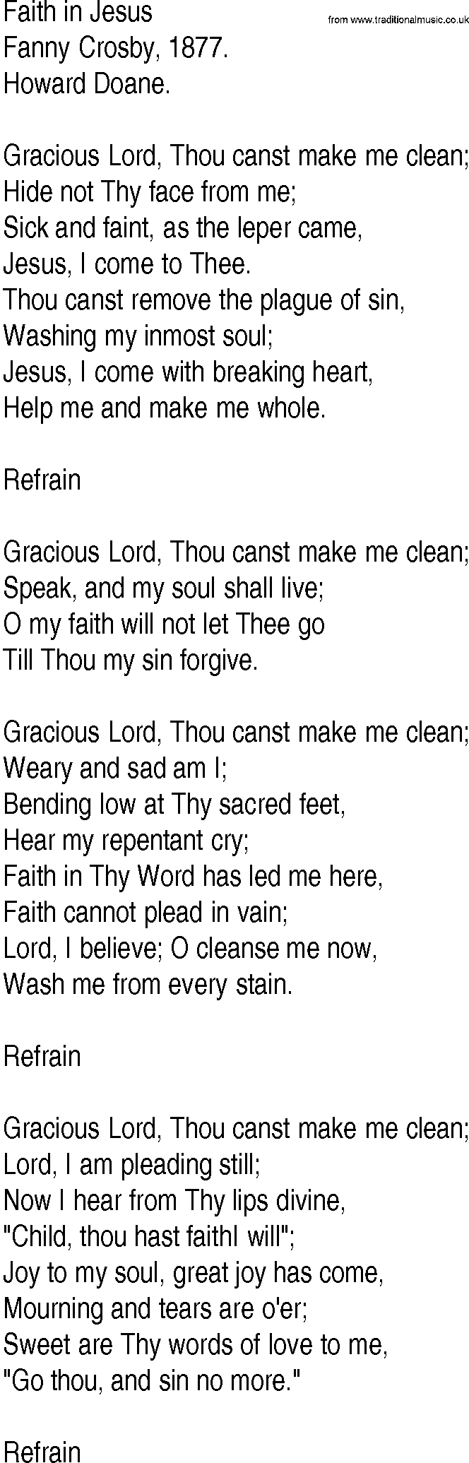 Hymn and Gospel Song: Faith in Jesus by Fanny Crosby lyrics