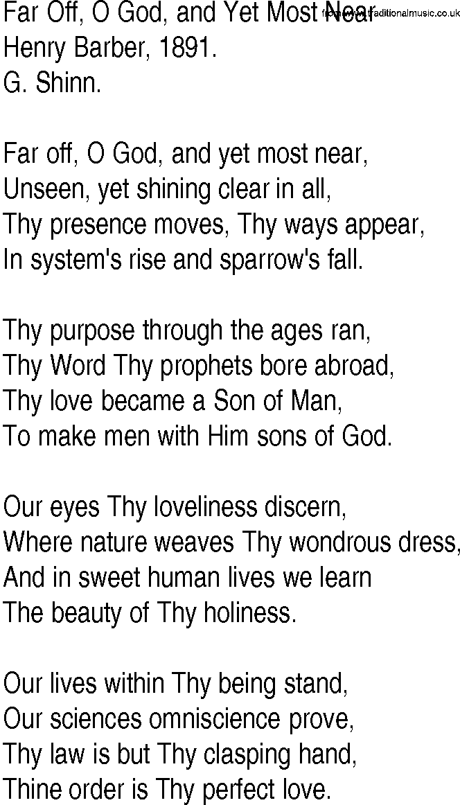 Hymn and Gospel Song: Far Off, O God, and Yet Most Near by Henry Barber lyrics