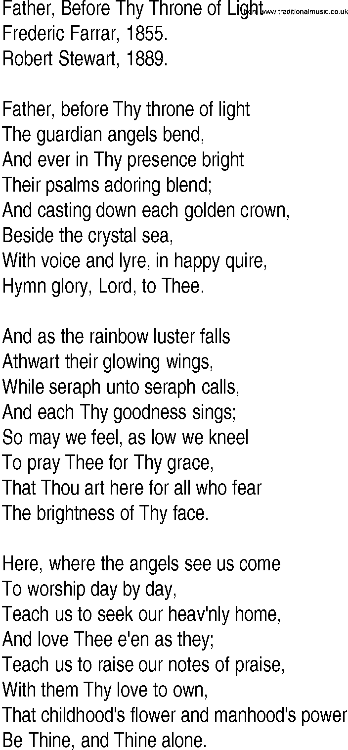 Hymn and Gospel Song: Father, Before Thy Throne of Light by Frederic Farrar lyrics