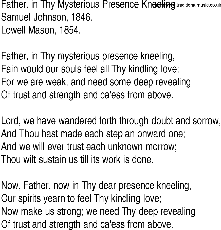 Hymn and Gospel Song: Father, in Thy Mysterious Presence Kneeling by Samuel Johnson lyrics
