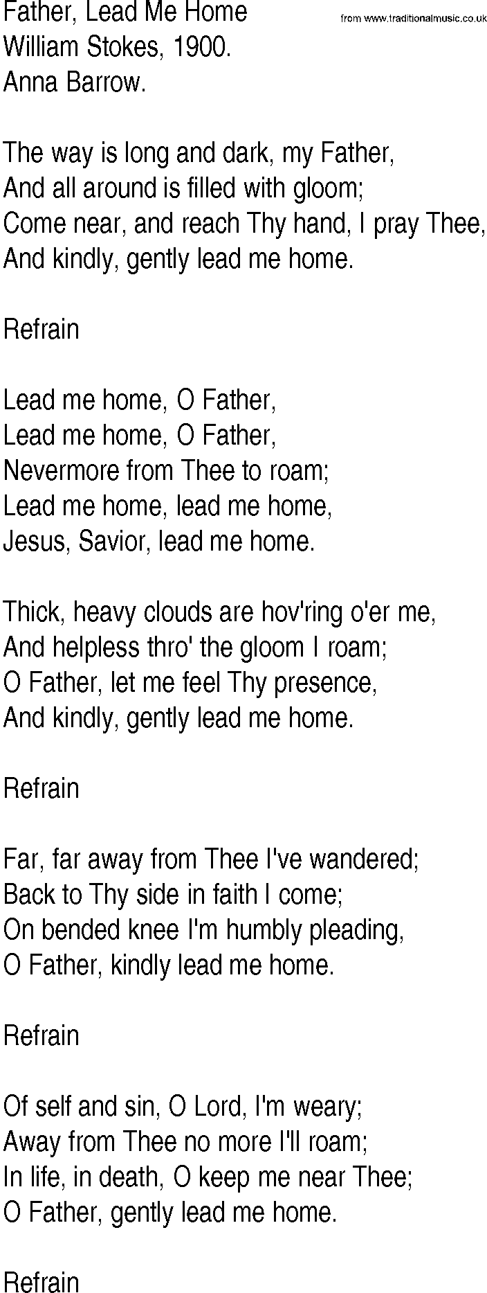 Hymn and Gospel Song: Father, Lead Me Home by William Stokes lyrics