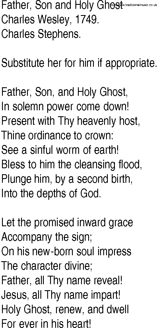 Hymn and Gospel Song: Father, Son and Holy Ghost by Charles Wesley lyrics