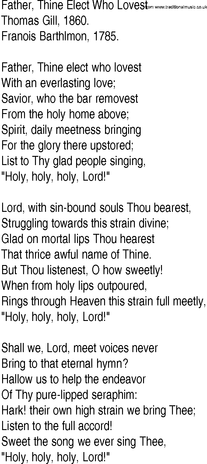 Hymn and Gospel Song: Father, Thine Elect Who Lovest by Thomas Gill lyrics
