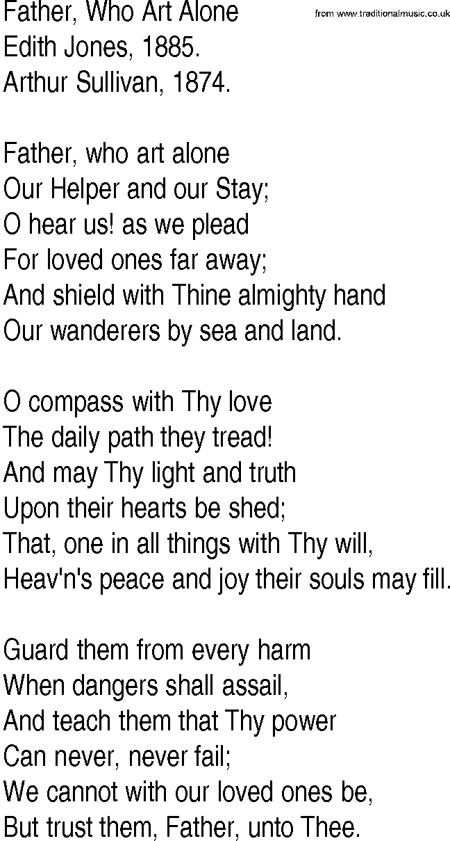 Hymn and Gospel Song: Father, Who Art Alone by Edith Jones lyrics
