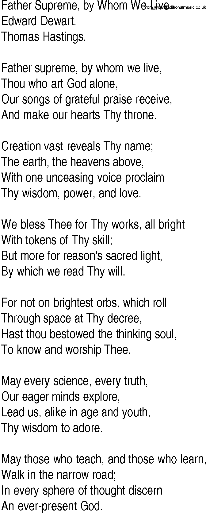 Hymn and Gospel Song: Father Supreme, by Whom We Live by Edward Dewart lyrics
