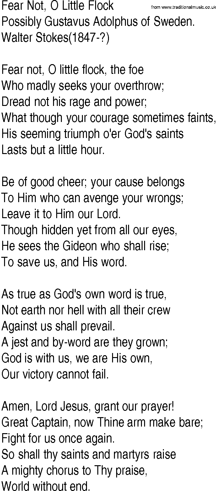 Hymn and Gospel Song: Fear Not, O Little Flock by Gustavus Adolphus of Sweden lyrics