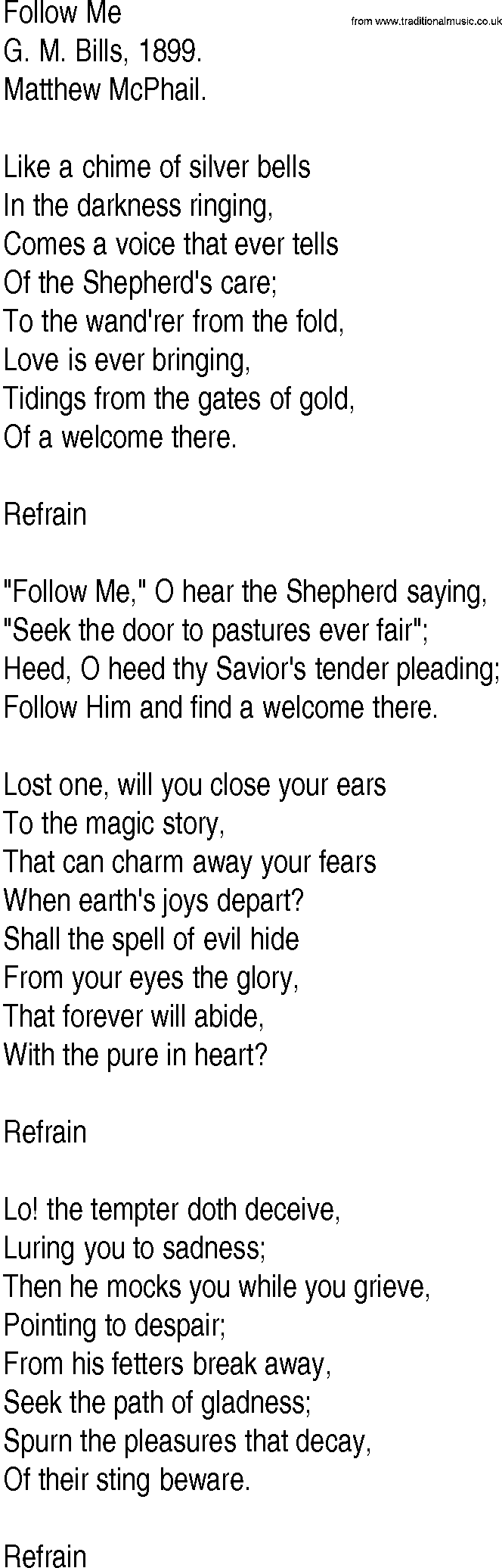 Hymn and Gospel Song: Follow Me by G M Bills lyrics