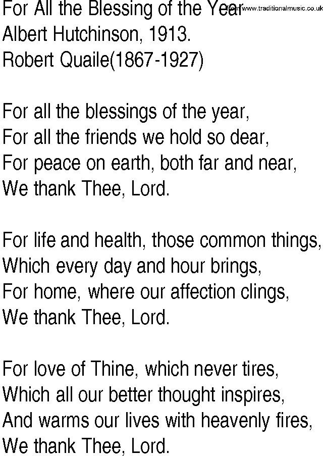 Hymn and Gospel Song: For All the Blessing of the Year by Albert Hutchinson lyrics