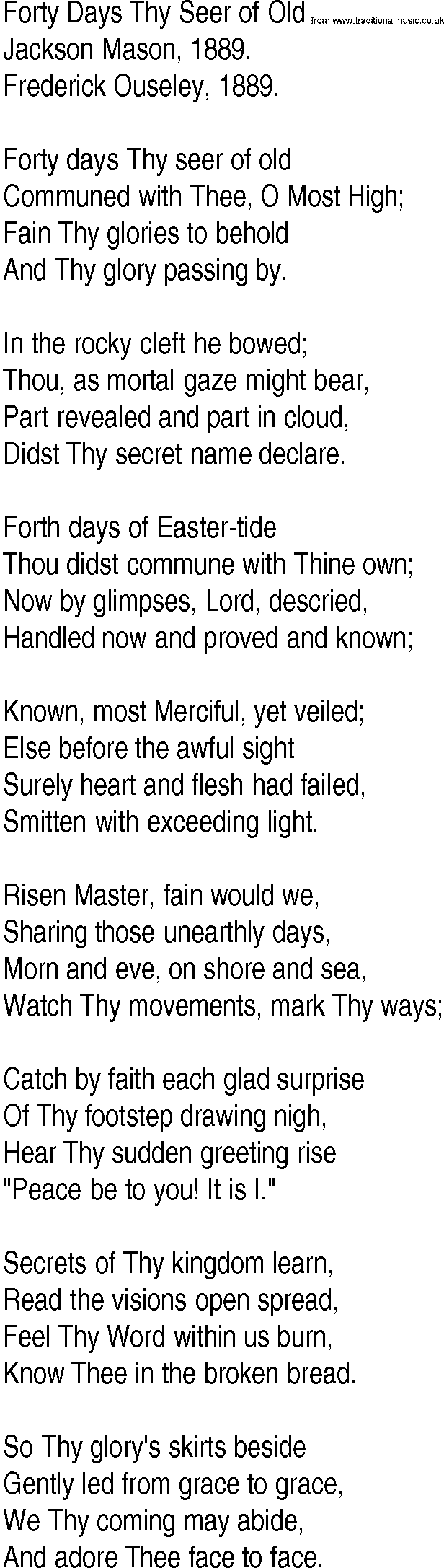 Hymn and Gospel Song: Forty Days Thy Seer of Old by Jackson Mason lyrics