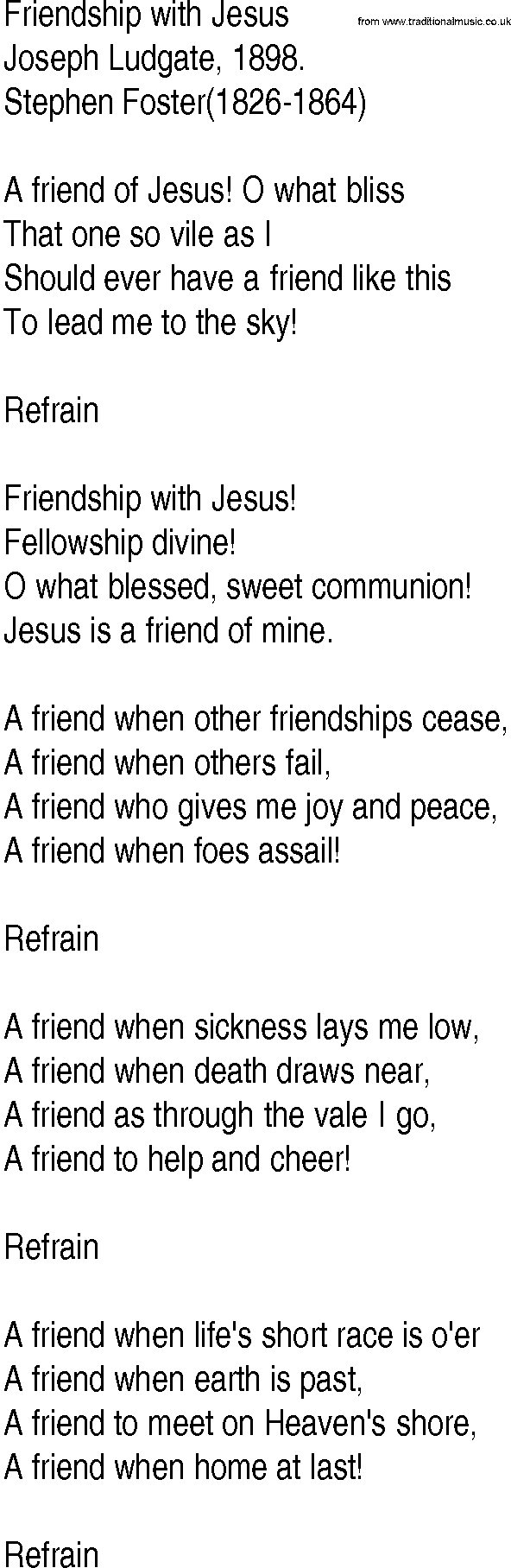 Hymn and Gospel Song: Friendship with Jesus by Joseph Ludgate lyrics