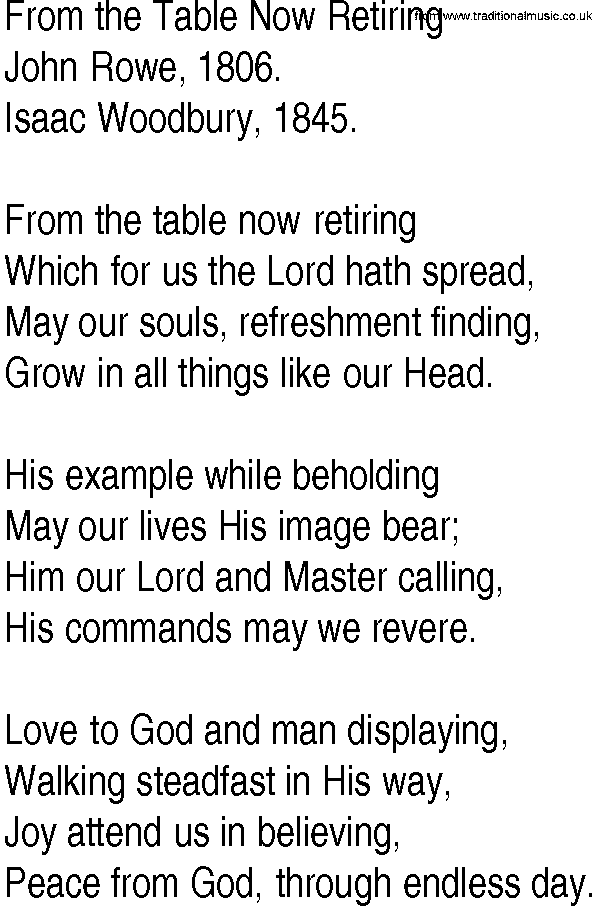 Hymn and Gospel Song: From the Table Now Retiring by John Rowe lyrics