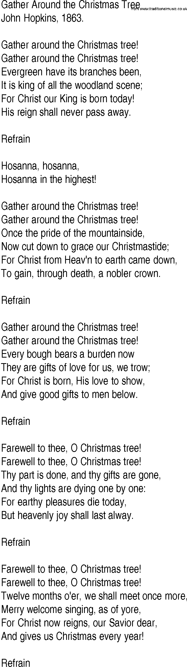 Hymn and Gospel Song: Gather Around the Christmas Tree by John Hopkins lyrics