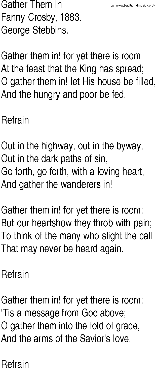 Hymn and Gospel Song: Gather Them In by Fanny Crosby lyrics