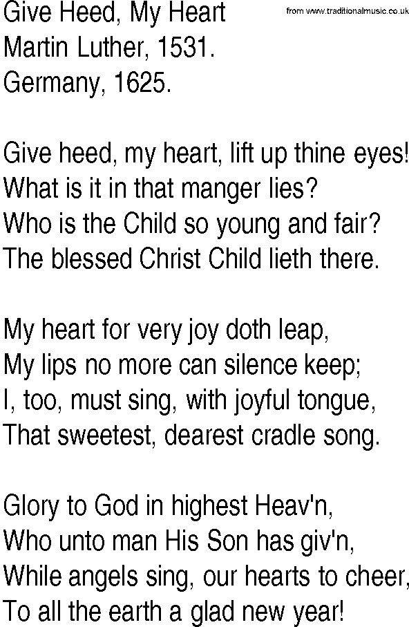 Hymn and Gospel Song: Give Heed, My Heart by Martin Luther lyrics