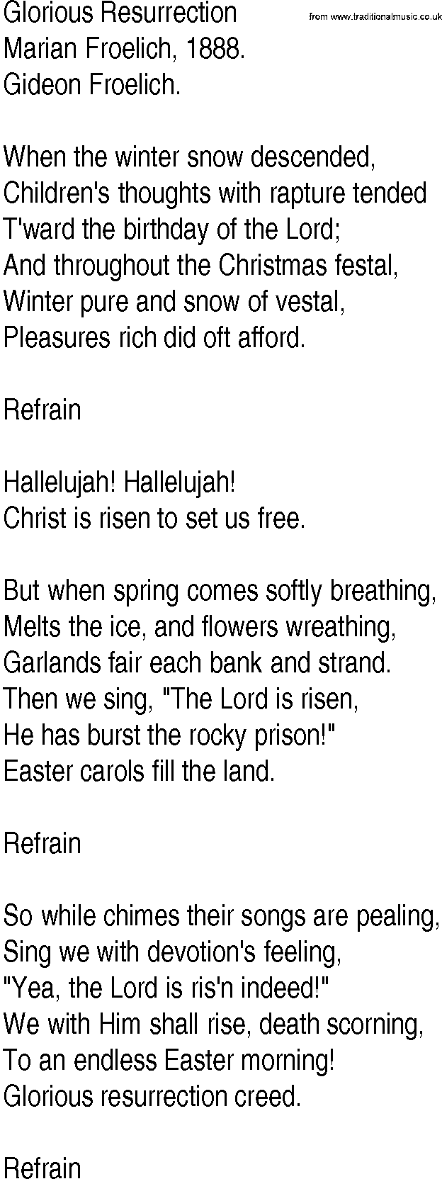 Hymn and Gospel Song: Glorious Resurrection by Marian Froelich lyrics