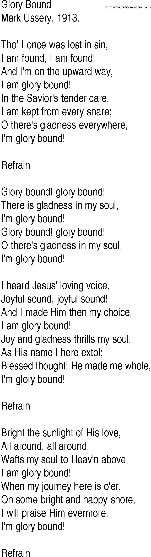 Hymn and Gospel Song: Glory Bound by Mark Ussery lyrics