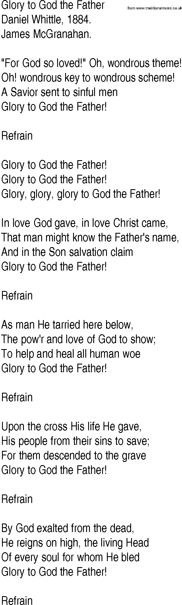 Hymn and Gospel Song: Glory to God the Father by Daniel Whittle lyrics