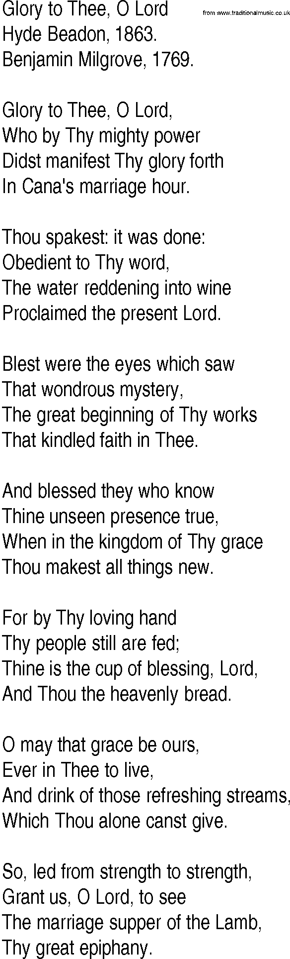 Hymn and Gospel Song: Glory to Thee, O Lord by Hyde Beadon lyrics