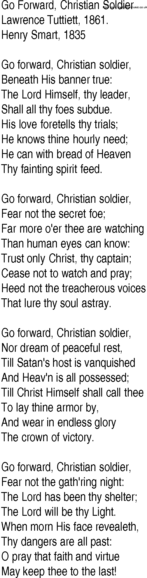 Hymn and Gospel Song: Go Forward, Christian Soldier by Lawrence Tuttiett lyrics