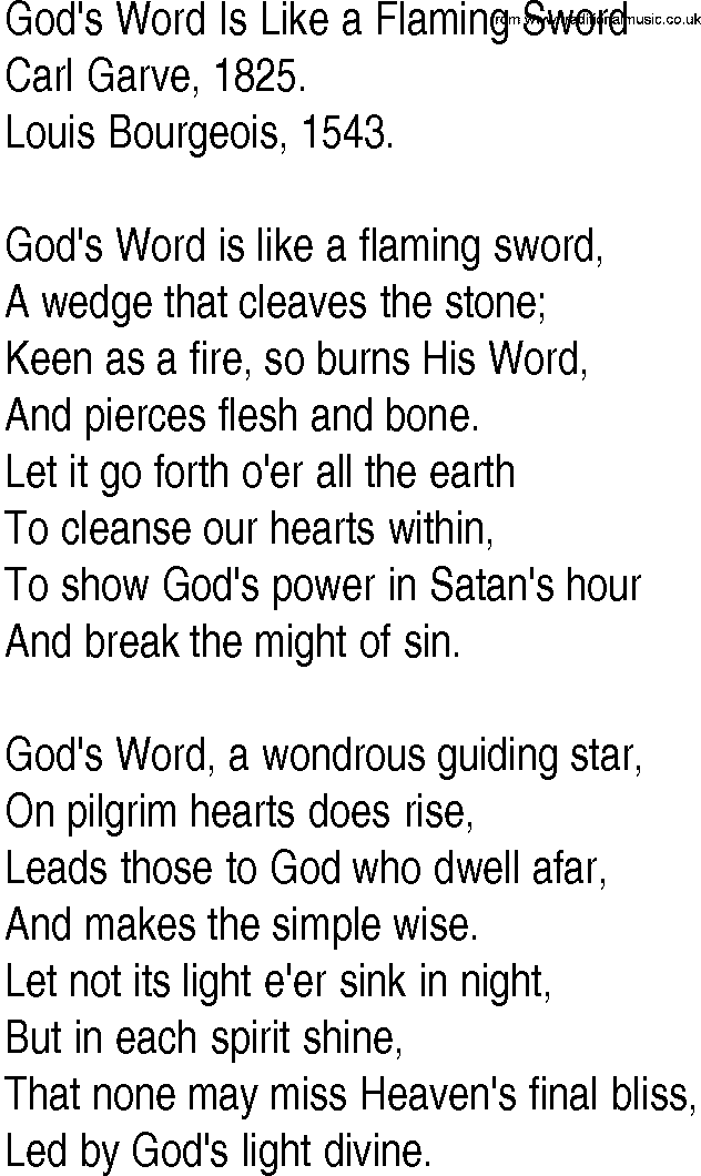 Hymn and Gospel Song: God's Word Is Like a Flaming Sword by Carl Garve lyrics