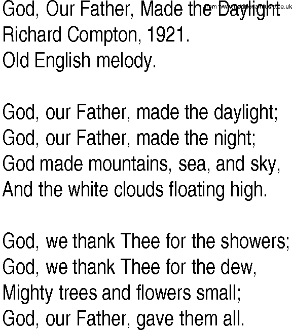 Hymn and Gospel Song: God, Our Father, Made the Daylight by Richard Compton lyrics