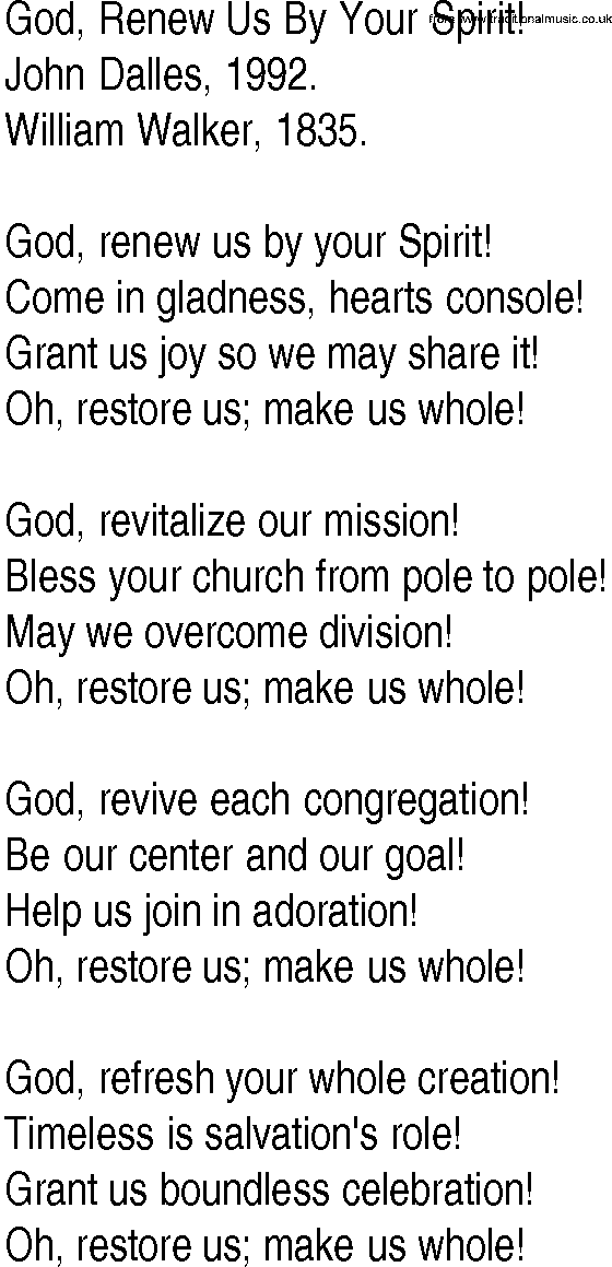 Hymn and Gospel Song: God, Renew Us By Your Spirit! by John Dalles lyrics