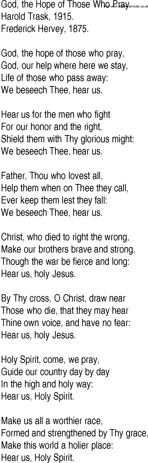 Hymn and Gospel Song: God, the Hope of Those Who Pray by Harold Trask lyrics