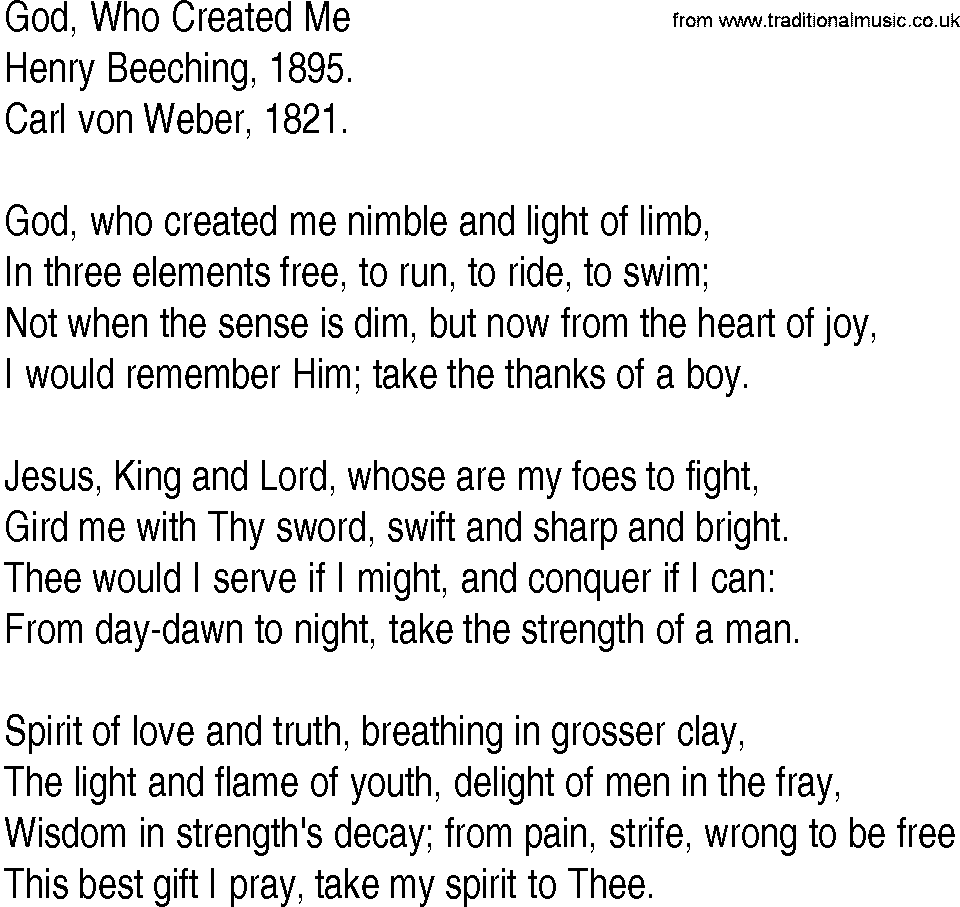 Hymn and Gospel Song: God, Who Created Me by Henry Beeching lyrics
