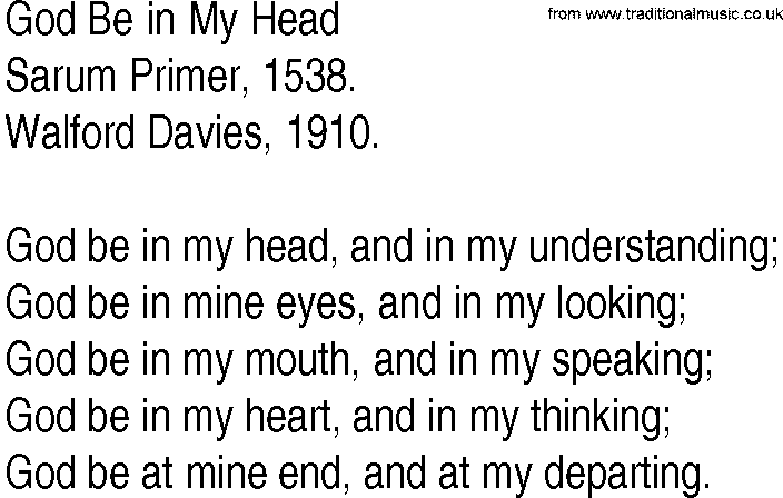 Hymn and Gospel Song: God Be in My Head by Sarum Primer lyrics