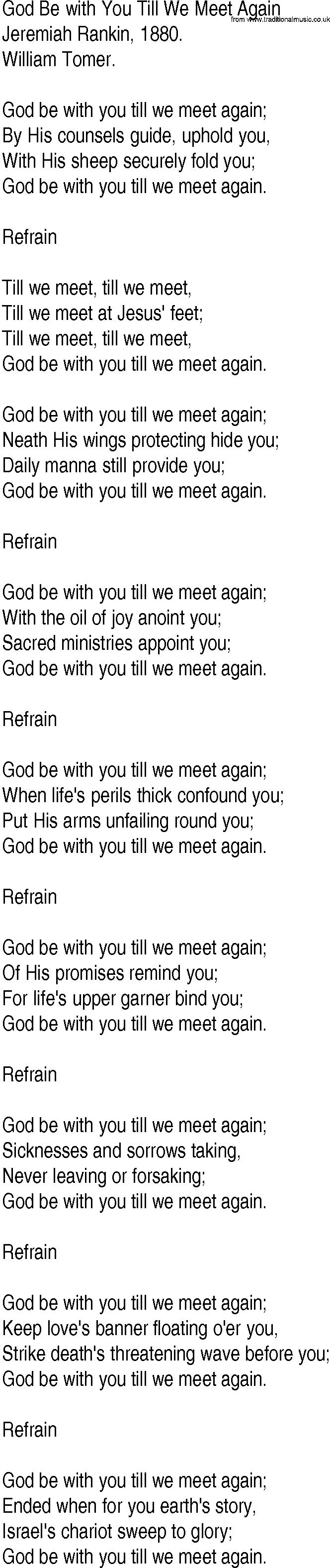 Hymn and Gospel Song: God Be with You Till We Meet Again by Jeremiah Rankin lyrics