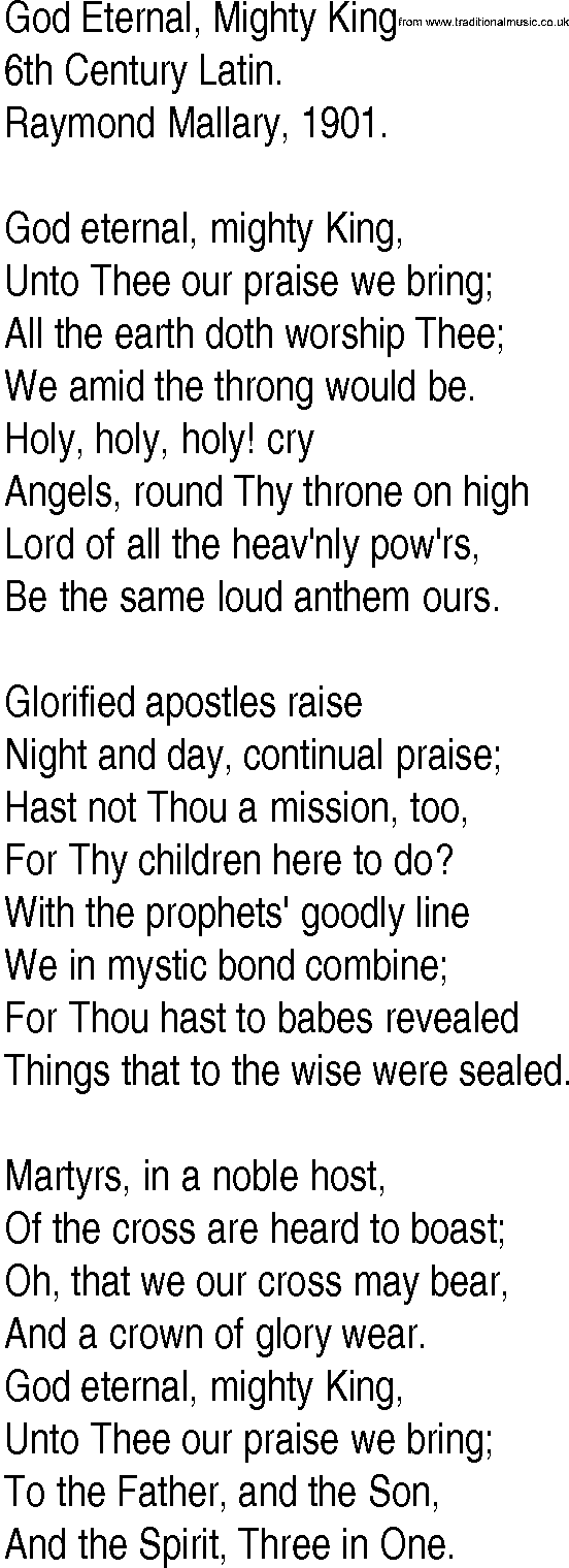 Hymn and Gospel Song: God Eternal, Mighty King by th Century Latin lyrics