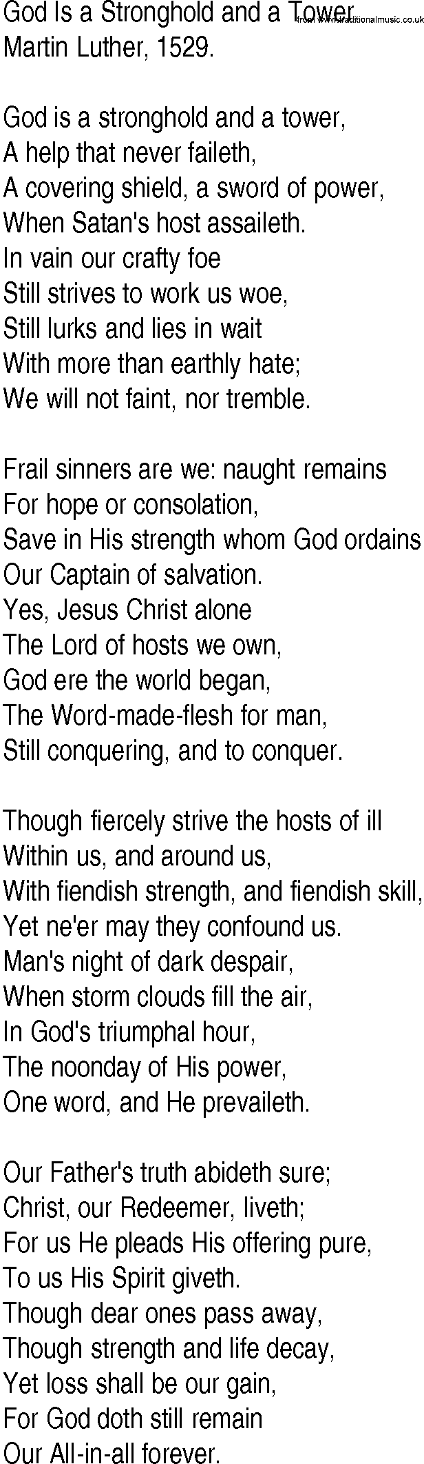 Hymn and Gospel Song: God Is a Stronghold and a Tower by Martin Luther lyrics