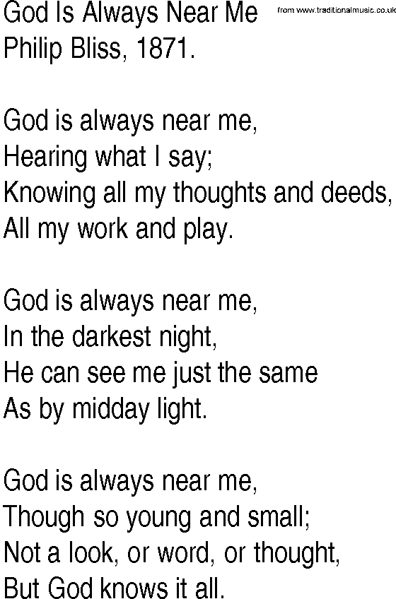 Hymn and Gospel Song: God Is Always Near Me by Philip Bliss lyrics