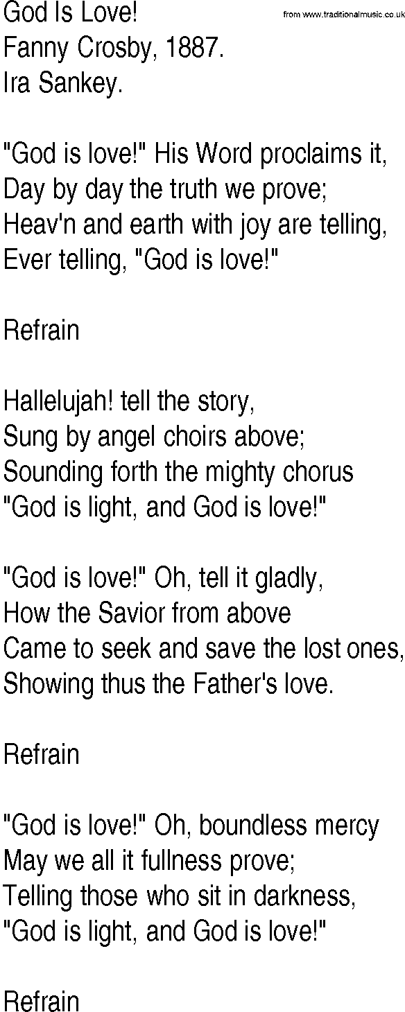 Hymn and Gospel Song: God Is Love! by Fanny Crosby lyrics