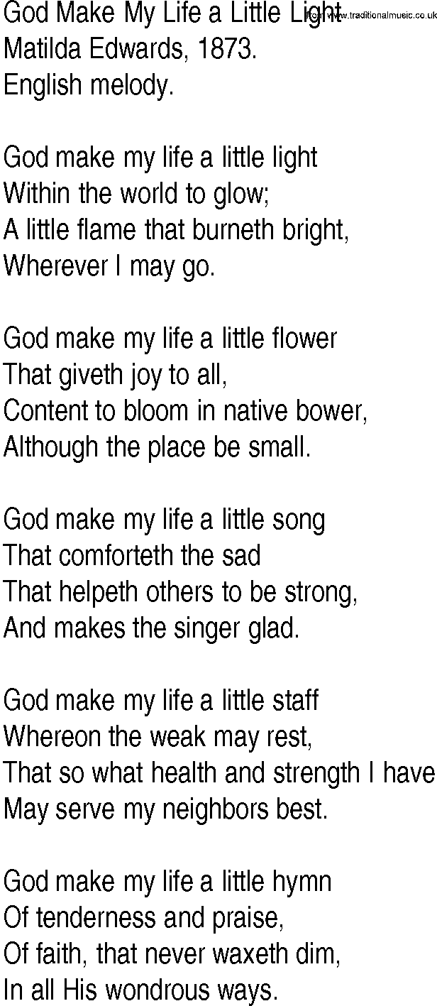 Hymn and Gospel Song: God Make My Life a Little Light by Matilda Edwards lyrics