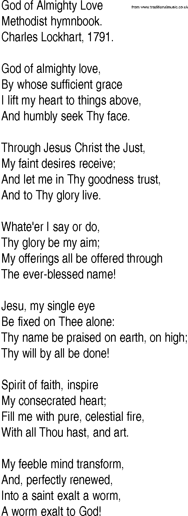Hymn and Gospel Song: God of Almighty Love by Methodist hymnbook lyrics