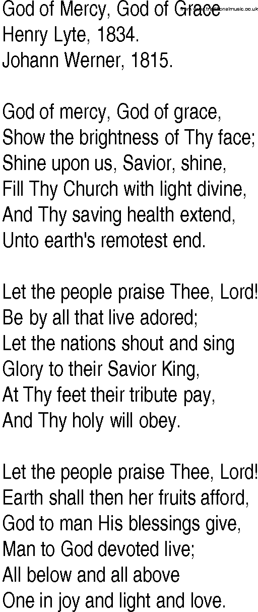 Hymn and Gospel Song: God of Mercy, God of Grace by Henry Lyte lyrics