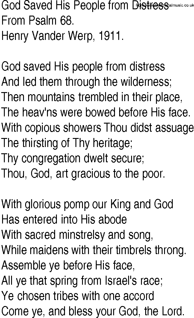 Hymn and Gospel Song: God Saved His People from Distress by From Psalm lyrics
