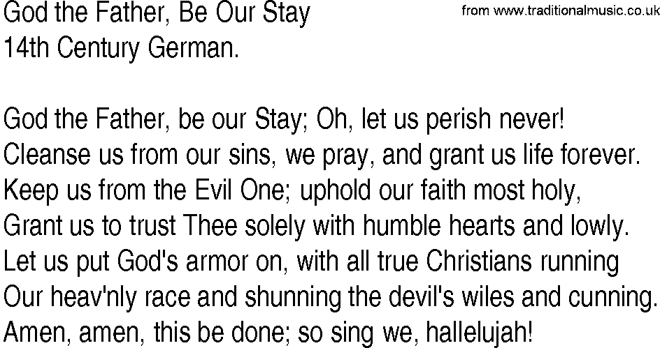 Hymn and Gospel Song: God the Father, Be Our Stay by th Century German lyrics