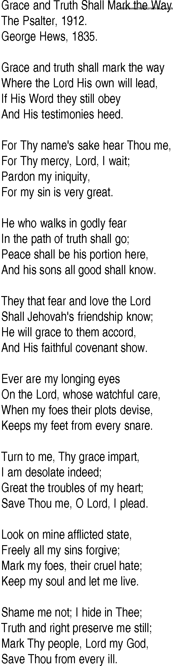 Hymn and Gospel Song: Grace and Truth Shall Mark the Way by The Psalter lyrics