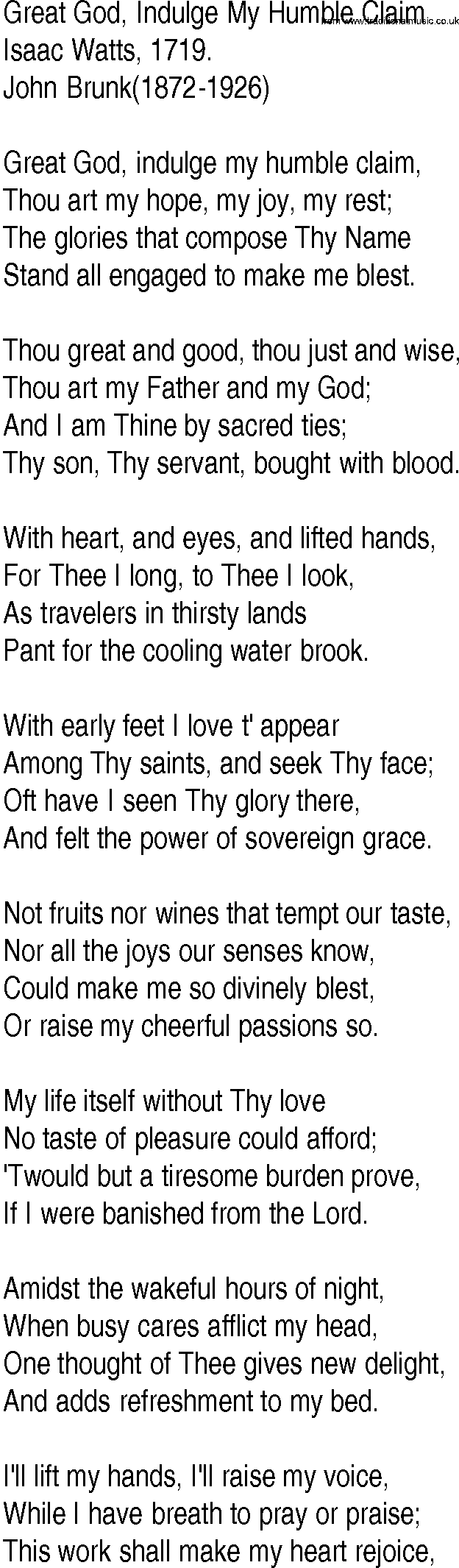 Hymn and Gospel Song: Great God, Indulge My Humble Claim by Isaac Watts lyrics