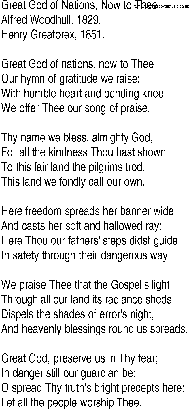 Hymn and Gospel Song: Great God of Nations, Now to Thee by Alfred Woodhull lyrics