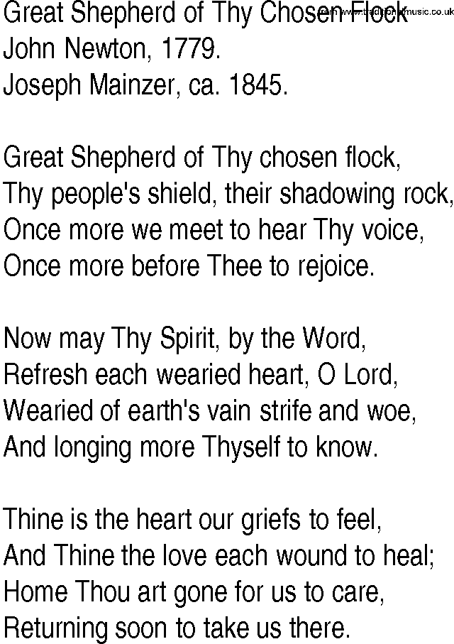 Hymn and Gospel Song: Great Shepherd of Thy Chosen Flock by John Newton lyrics