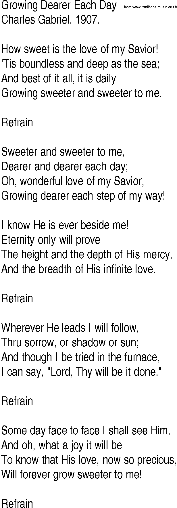 Hymn and Gospel Song: Growing Dearer Each Day by Charles Gabriel lyrics