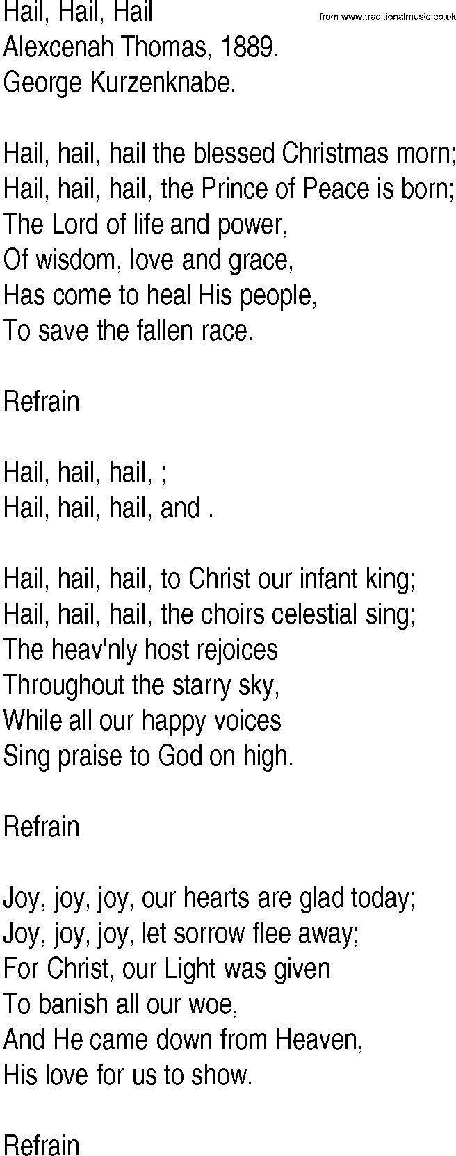 Hymn and Gospel Song: Hail, Hail, Hail by Alexcenah Thomas lyrics