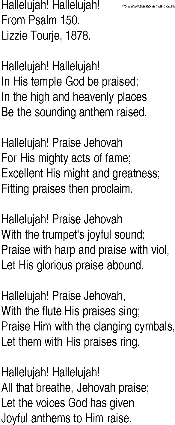 Hymn and Gospel Song: Hallelujah! Hallelujah! by From Psalm lyrics