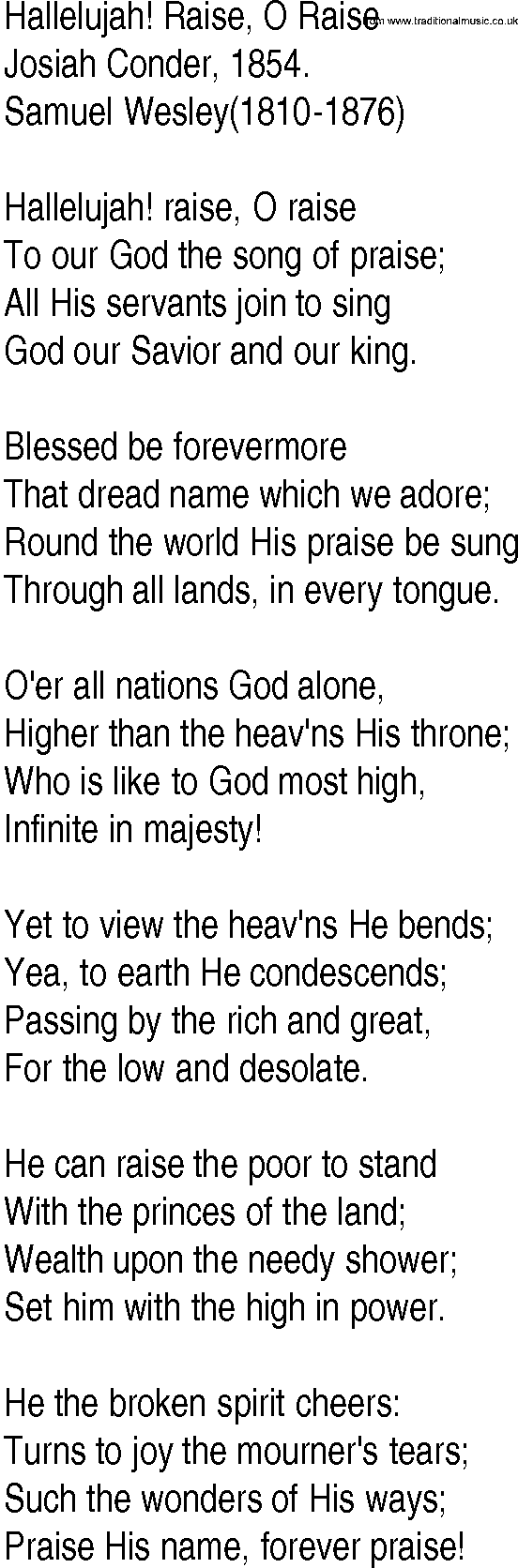 Hymn and Gospel Song: Hallelujah! Raise, O Raise by Josiah Conder lyrics